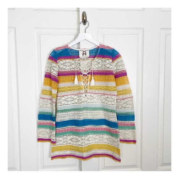 Figue Clarita Crochet Lace Up Tunic Top Tassel Trim NWOT - Picture 3 of 9